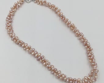 Sterling Silver Pink Cultured Pearl Double Strand Fresh Water Pearl Beaded Necklace