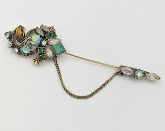 Spilla vintage da marchese con spilla Aurora verde e strass Florenza