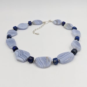 Blue Lace Agate Lapis Lazuli Sterling Silver Blue Gemstone Jay King DTR Designer Necklace