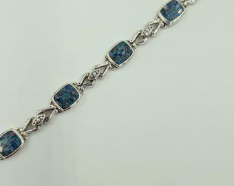 Bracciale vintage anni '90 in argento sterling con pietra preziosa intarsiata a mosaico in opale
