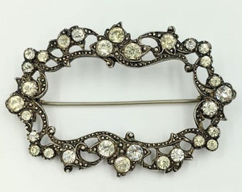 Antique Sterling Silver 19th Century Georgian Buckle Style Paste Brooch 1800's Pin