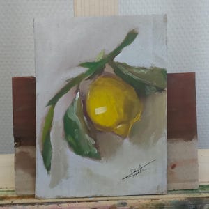 Pintura al óleo de limón sobre cartón