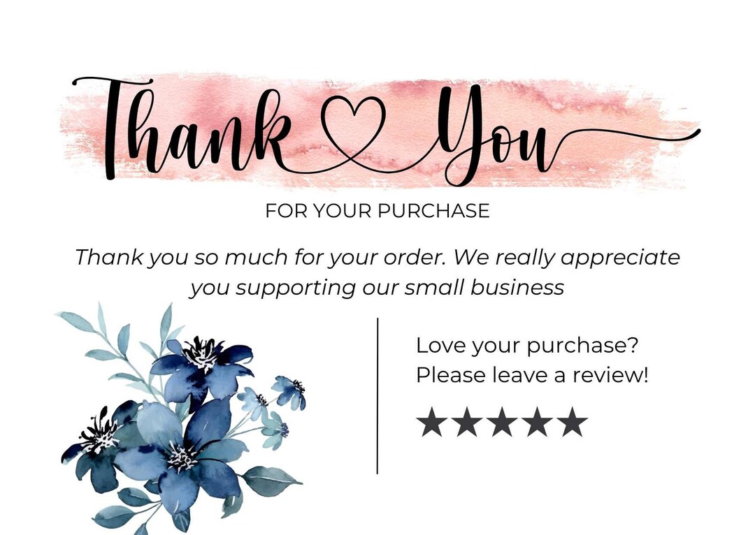 Customer Thank You Card With Blue Flowers Template - Etsy