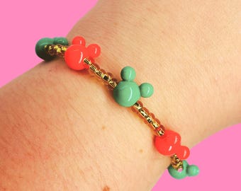 Red & Green Mickey Bracelet, Christmas Disneybound Jewelry