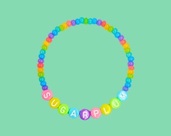 Sugarplum Beaded Bracelet, Rainbow Pastel Christmas Jewelry, Stretchy Kawaii Kandi Cuff
