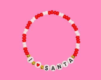 I Love Santa Beaded Bracelet, Czech Glass Christmas Jewelry