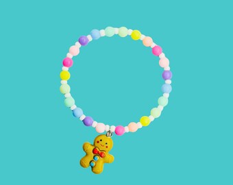 Gingerbread Bracelet, Kawaii Charm, Pastel Christmas Jewelry