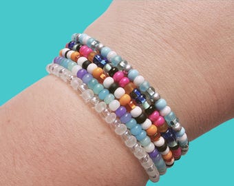 Winter Magic Seed Bead Bracelets, Frosty Kandi Stack Set, Icy Colour Beaded Jewellery