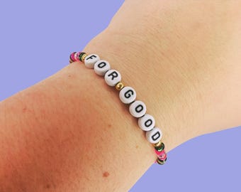 Wicked For Good Beaded Bracelet, Sparkly Pink, Green & Gold Stretchy Band, Musical Fandom Jewelry
