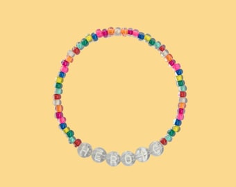 Holly The Heroic Bracelet, Rainbow Czech Glass Beads, Horror TV Show Kandi Stack, 80s Inspired Jewelry