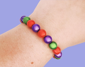 Mermaid Beaded Bracelet, Chunky Sensory Jewelry, Colourful Stretch Accessory