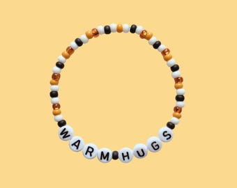 Warm Hugs Beaded Bracelet, Cartoon Snowman, Comfort Character, Word Jewellery