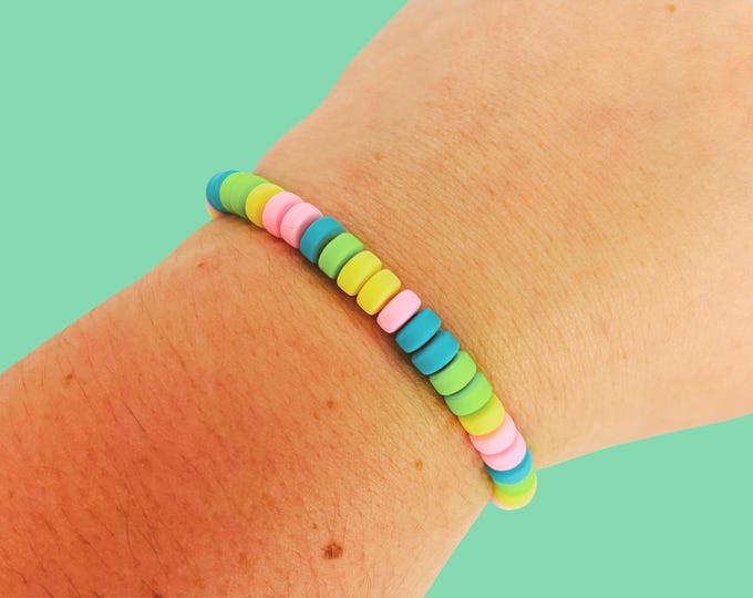 90s Fake Candy Bracelet Necklace Inspired, Vibrant Polymer Clay Beads, Retro 80s Charm Style