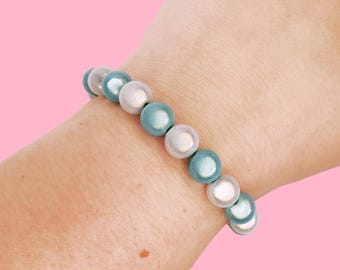 Pulseira Miracle Bead em tons de azul-petróleo e prata, acessório de princesa refletivo, joia inspirada nos Jedi para o estilo Disney.