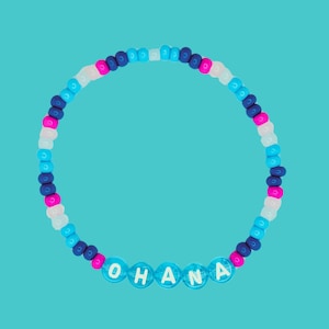 Pulseira de contas Ohana, joia azul inspirada em alienígenas kawaii, pulseira com significado da família havaiana, presente de amizade empilhável, faixa elástica fofa