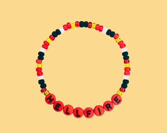 Hellfire Beaded Bracelet, Stranger Fandom Jewelry, Red & Black Friendship Stretch Band