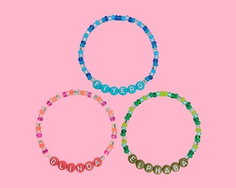 Wicked Beaded Bracelet Stack, Elphaba, Glinda & Fiyero, Stretchy Fandom Jewelry