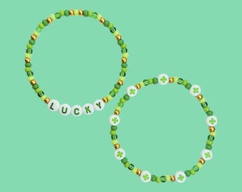 Lucky Shamrock Bracelet, St. Patrick's Day  Jewelry, Green Kandi