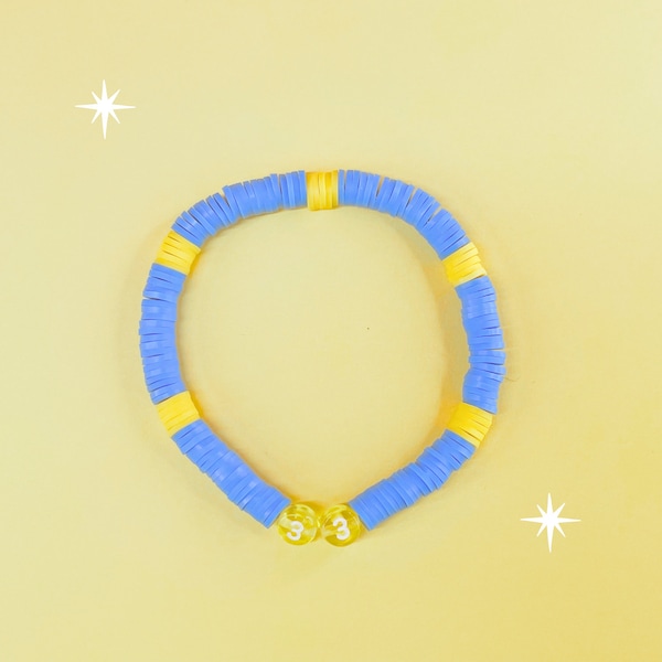 Fallout Vault 33 Inspired Blue and Yellow Clay Bead Bracelet - Gaming TV Series Jewelry