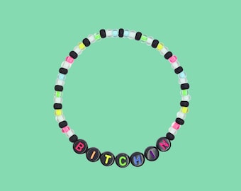 Bitch Bracelet, Bitchin Beaded Jewelry, Retro Neon 80s Inspired Gift, Stranger Series Fandom