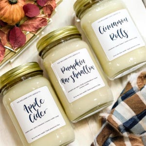Fall Candles, Choose Scent, Soy Candle, Mason Jar Candle, Autumn Candle, Dye Free, Hand Poured, 9 oz candle, 16 oz candle