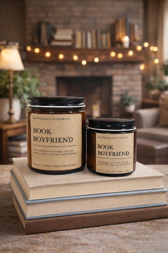 BOOK BOYFRIEND Scented Candle, Literary Inspired Candle for Book Lovers, Book Lover Candle, Amber Jar Candle