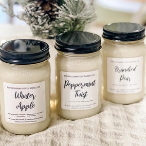 Winter Candles, Choose Scent, Soy Candle, Christmas Candle, Mason Jar Candle, Hand Poured, Dye Free, 9 oz candle, 16 oz candle