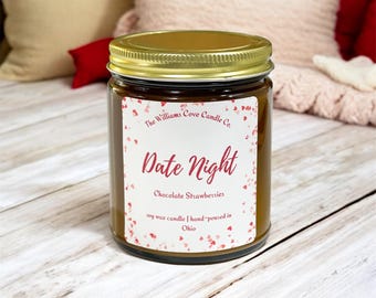 Date Night Candle, Chocolate Strawberries Scent, Hand-Poured Soy Wax Candle, Romantic Gift for Couples, Valentines Gift for Him or Her