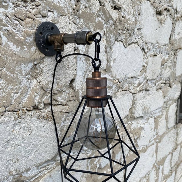 Vintage style. Wall sconce lamp. Minimal light. Modern design. Bedside lamp. Plug in wall lamp. Vanity lighting.