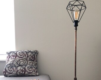 Rustic copper floor lamps. Steampunk lights. Vintage industrial floor lamp. Rustic industrial floor lighting.