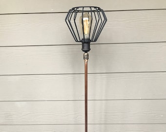 Vintage industrial floor lamp. Rustic industrial floor lighting. Steampunk lights. Rustic copper floor lamps.