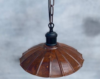 Industrial Rust Metal Pendant Light: Rustic Steampunk Lampshade