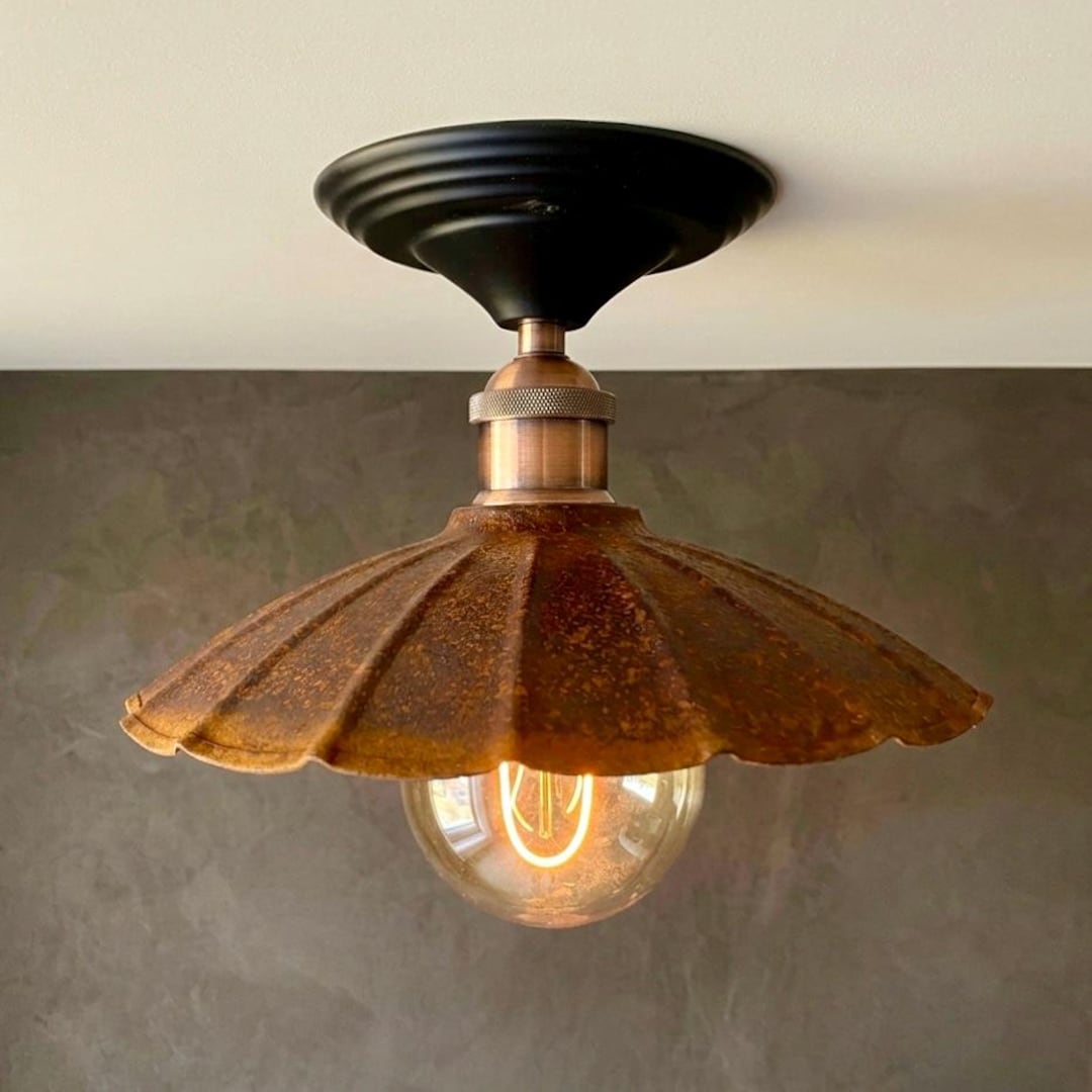 Rust Ceiling Lighting Industrial Rust Metal Pendant Light - Custom Ceiling Fixture - Etsy