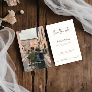 Double-Sided MODERN Photo Save the Date Template, Downloadable, Printable Save the Date, Editable, Instant Download, DIY, Wedding Invitation