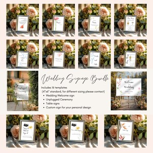 Minimalist Wedding Sign Bundle, Modern Minimalist Wedding Signs, Reception Sign Bundle, Wedding Sign Template Bundle, Editable, Floral sign