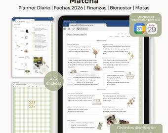 Agenda Digital 2026 Vichy Matcha | Incluye 375 Stickers y 1 Tipografía