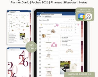 Agenda Digital 2026 Magenta | Incluye 375 Stickers y 1 Tipografía
