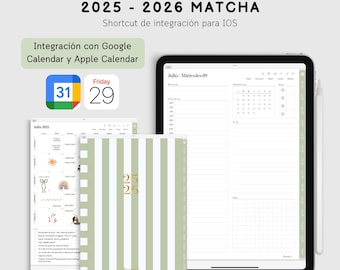 Agenda Digital Matcha 2025 - 2026 para iPad - Productividad y Creatividad + Integración Google y Apple Calendar