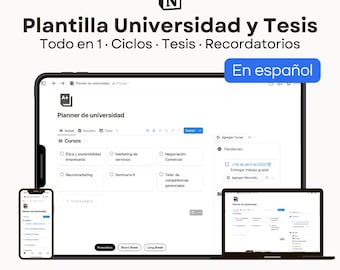 Universidad y Tesis | Plantilla de Notion | Planner Académico Estudiantes | Organización de Tareas, Clases, Exámenes y Entregas