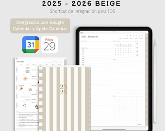 Agenda Digital Beige 2025 - 2026 para iPad - Productividad y Creatividad + Integración Google y Apple Calendar