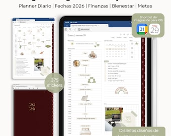 Agenda Digital 2026 Rojo Vino | Incluye 375 Stickers y 1 Tipografía