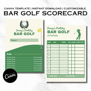 Bar Golf Scorecard | Bearbeitbares Canva Template | Druckbare Bar Golf | Bachelor Bar Golf| Geburtstag Bar Spiele | Nashville Kneipentour