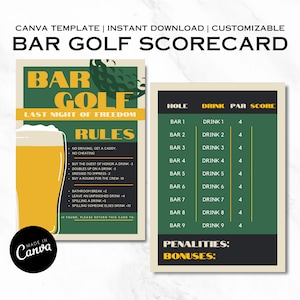 Tarjeta de puntuación de golf de barra / Plantilla de Canva editable / Golf de barra imprimible / Golf de barra de soltero / Juegos de barra de cumpleaños / Rastreo de bares de Nashville