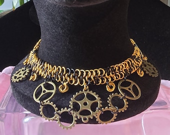 Steampunk Choker with chain mail