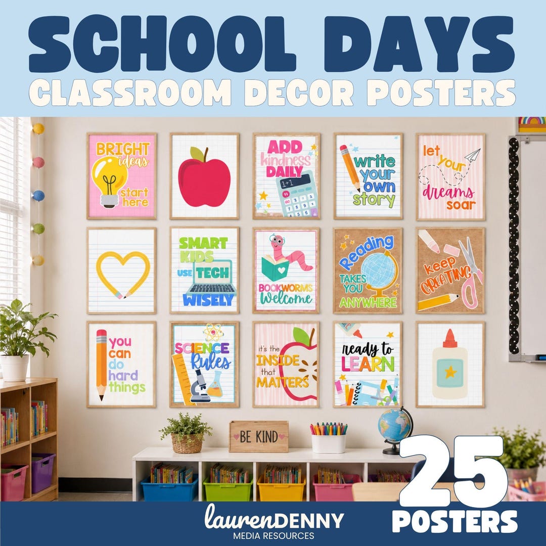 School Days Classroom Decor Posters | Bright Rainbow Printable ...