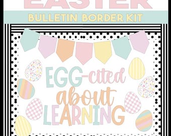 Egg-cited about learning easter spring bulletin board door decor kit classroom teacher pastel cute neutral kid activity