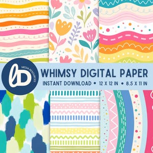 Whimsy Bright Pattern | Digital Paper Bundle | 12x12 & 8.5x11 inches Printable digital Backgrounds