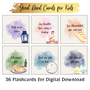 36 Ramadan-kaarten met goede daden | Prachtige ramadankaarten voor kinderen | Bonuskleurplaten en lieve Deen-afbeeldingen | Islamitische flashcards | Digitaal |