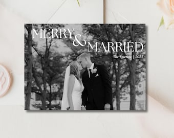 Personalized First Married Christmas Card, Holiday Photo Card (Canva Template)