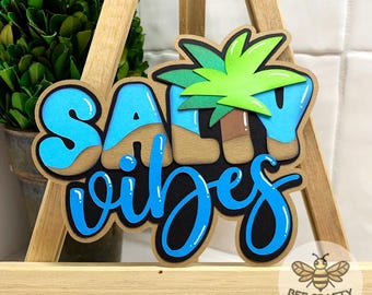 Salty Vibes scrapbook title embellishment die cut for layouts | family, beach, summer scrapbooking, cardmaking paper piecing, premade titles